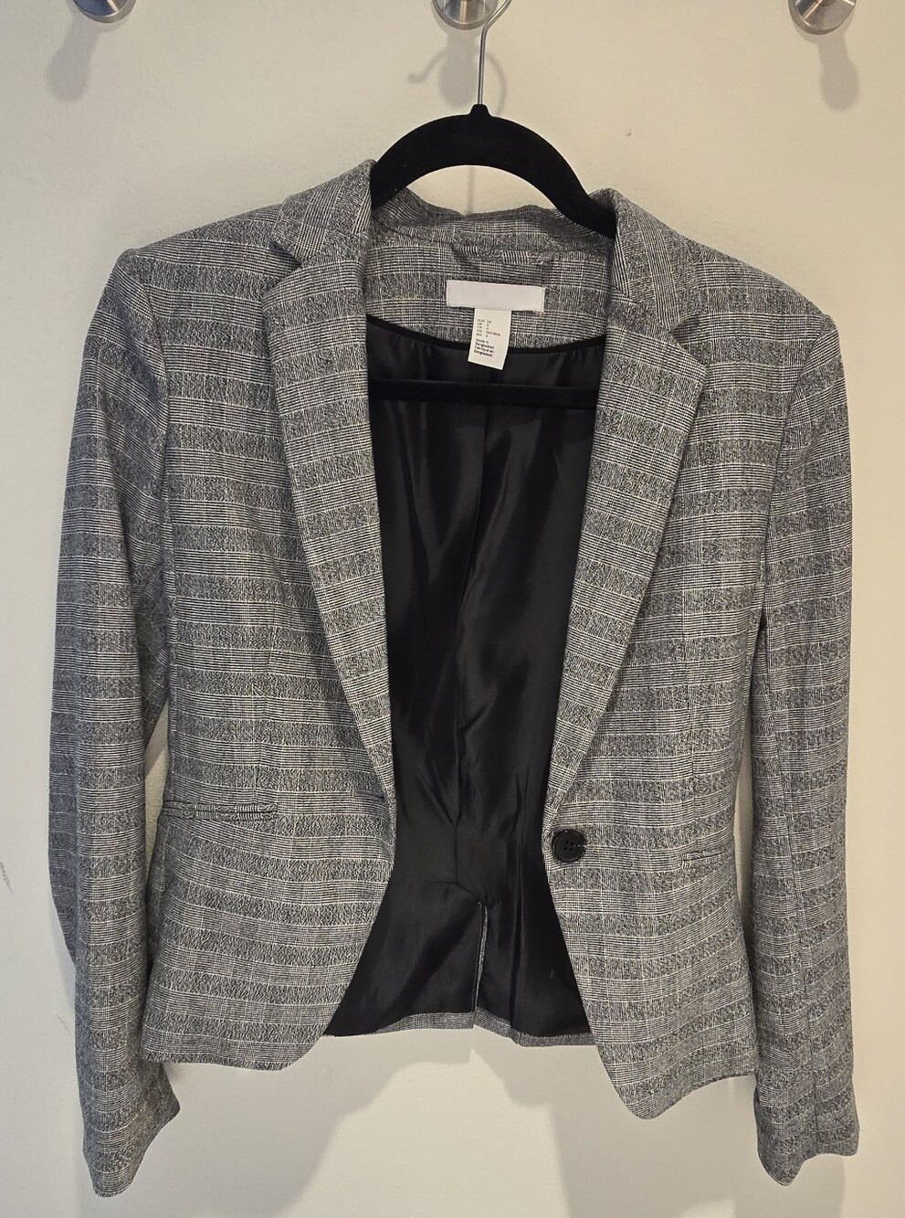 H&M Gray Patterned Single-Button Blazer with Black Lining